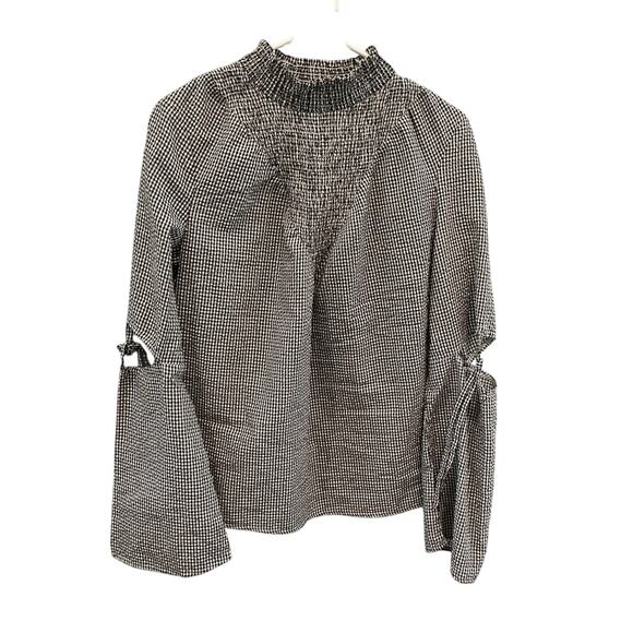 Moves by Minimum Tops - Moves Minimum Womens Flare Sleeve Shirt Sz 38 Medium Black Gingham Scandi Girl